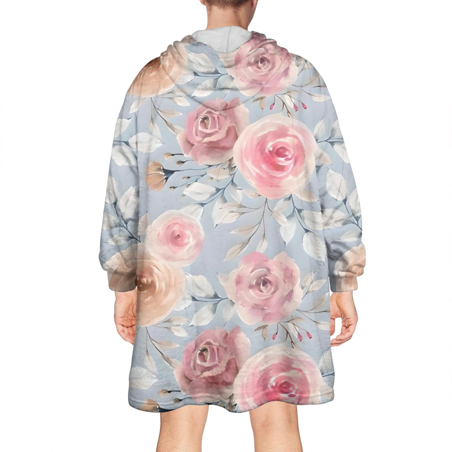 Wearable Oversized Blanket,Pioneer Flower Floral Print Pattern Wearable Blanket Hoodie for Adults,Cozy Hooded Blankets with Super Pockets,Super Warm Fuzzy Pullover for Women & Men