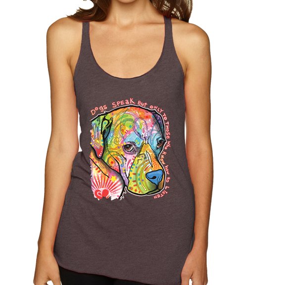 Neon Lab Dog Lover Shirt | Labrador Dogs Speak To Those Who Listen | Dean Russo Art Animal Lover Tri-Blend Racerback Tank Top, Brown, X-Large