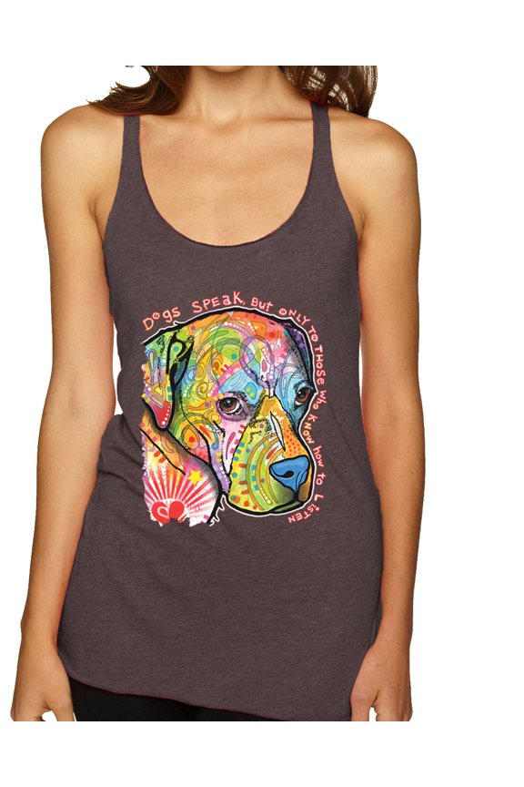 Neon Lab Dog Lover Shirt | Labrador Dogs Speak To Those Who Listen | Dean Russo Art Animal Lover Tri-Blend Racerback Tank Top, Brown, X-Large