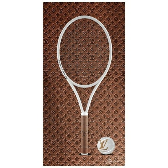 L&V Vibe Racquet Frameless Free Floating Tempered Glass Panel Graphic Wall Art , 24" x 48"