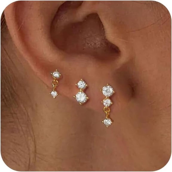 Gold Earrings Set for Women, Dainty 14k Gold/Silver Plated Huggie Hoop Earrings Lightweight Gold Cubic Zirconia Stud Earrings Trendy Hypoallergenic Small Hoop Earrings Set Gold Jewelry Gifts