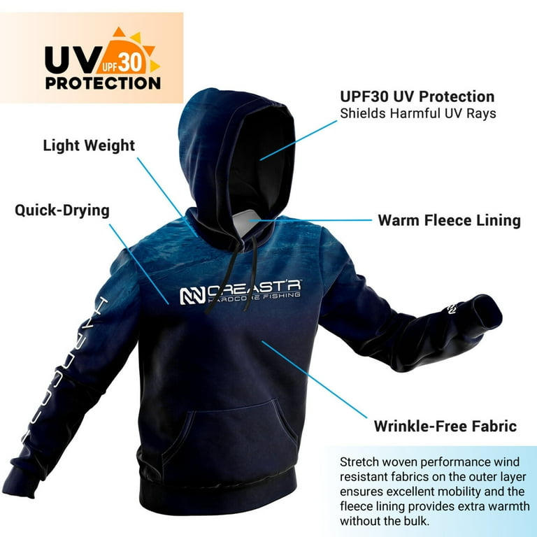NOREAST'R Blue Water Performance Fishing Hoodie for Men, UPF 30 UV