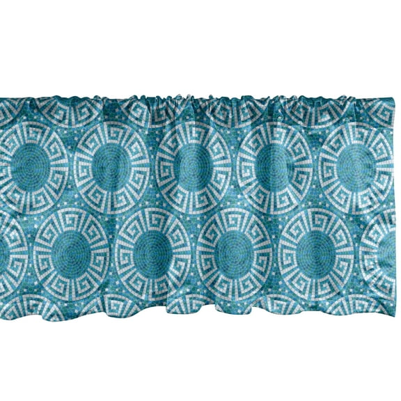 Ambesonne Aqua Window Valance, Greek Meander Mosaic Tile, 54" X 18", Blue Green White