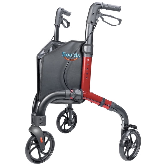 Soaids 3 Wheel Walkers for Seniors with Bag and Hand Brakes, Lightweight Foldable Rollator with Adjustable Height, Compact Mobility Aid for Elderly