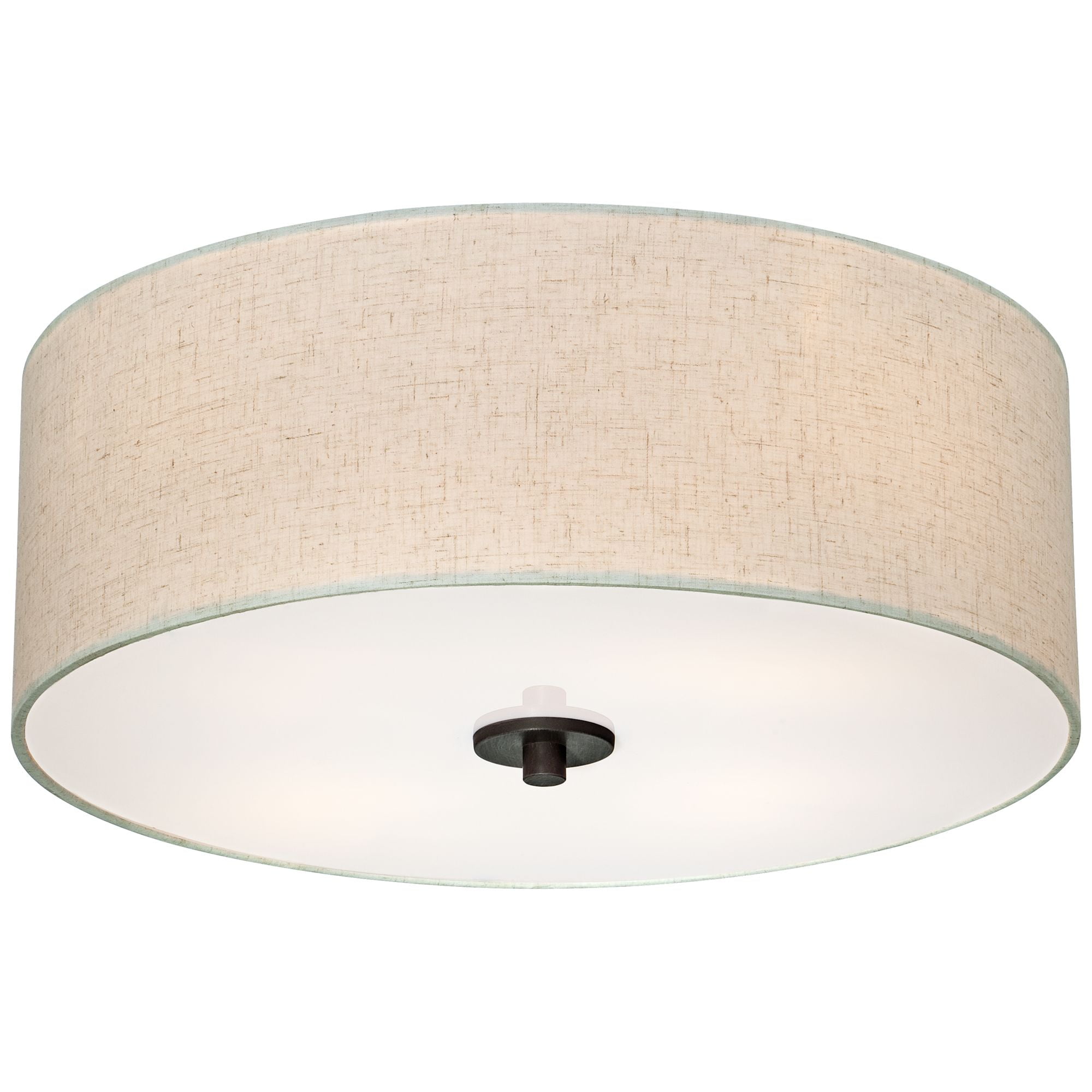 Regency Hill Sylvan Modern Ceiling Light Flush Mount Fixture 18" Wide Bronze 4-Light Oatmeal Fabric Drum Shade for Bedroom Kitchen Living Room Hallway
