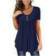 thumbnail image 1 of Femmes Tops d'Été Femmes 2023 Femmes Été Couleur Unie Col Rond Bouton Plissé Manches Courtes Tops Bleu XL, 1 of 9