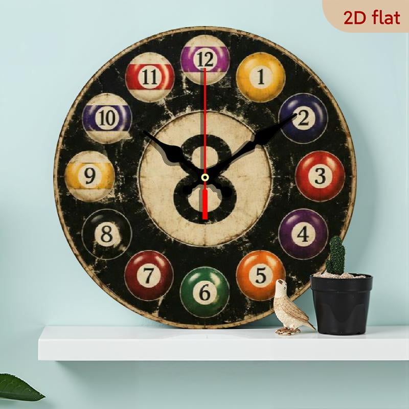10 Inch Billiard Pool Ball Wall Clock - Silent Non-Ticking Quartz Clock for Game Room, Modern Numbered Ball Decor for Bedroom, Living Room or Office - AA Battery Operated, Battery Not Included