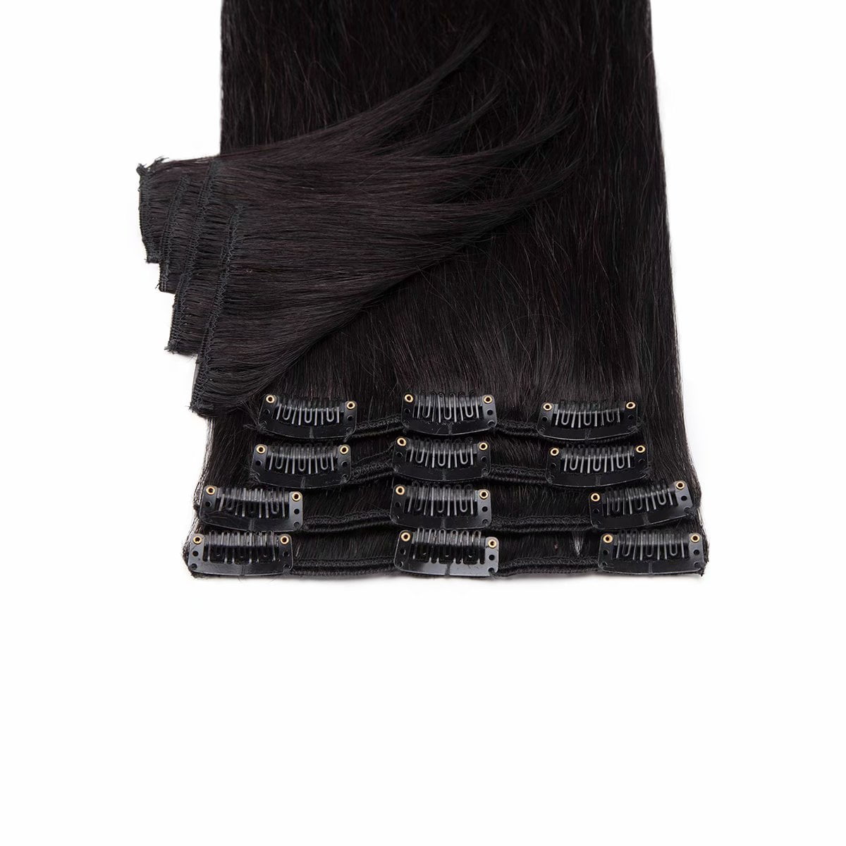 MY-LADY Clip in 100% Remy Human Hair Extensions 12Pcs Full Head Weft Highligh Hairpiece Long Straight #1B Natural Black 20inch