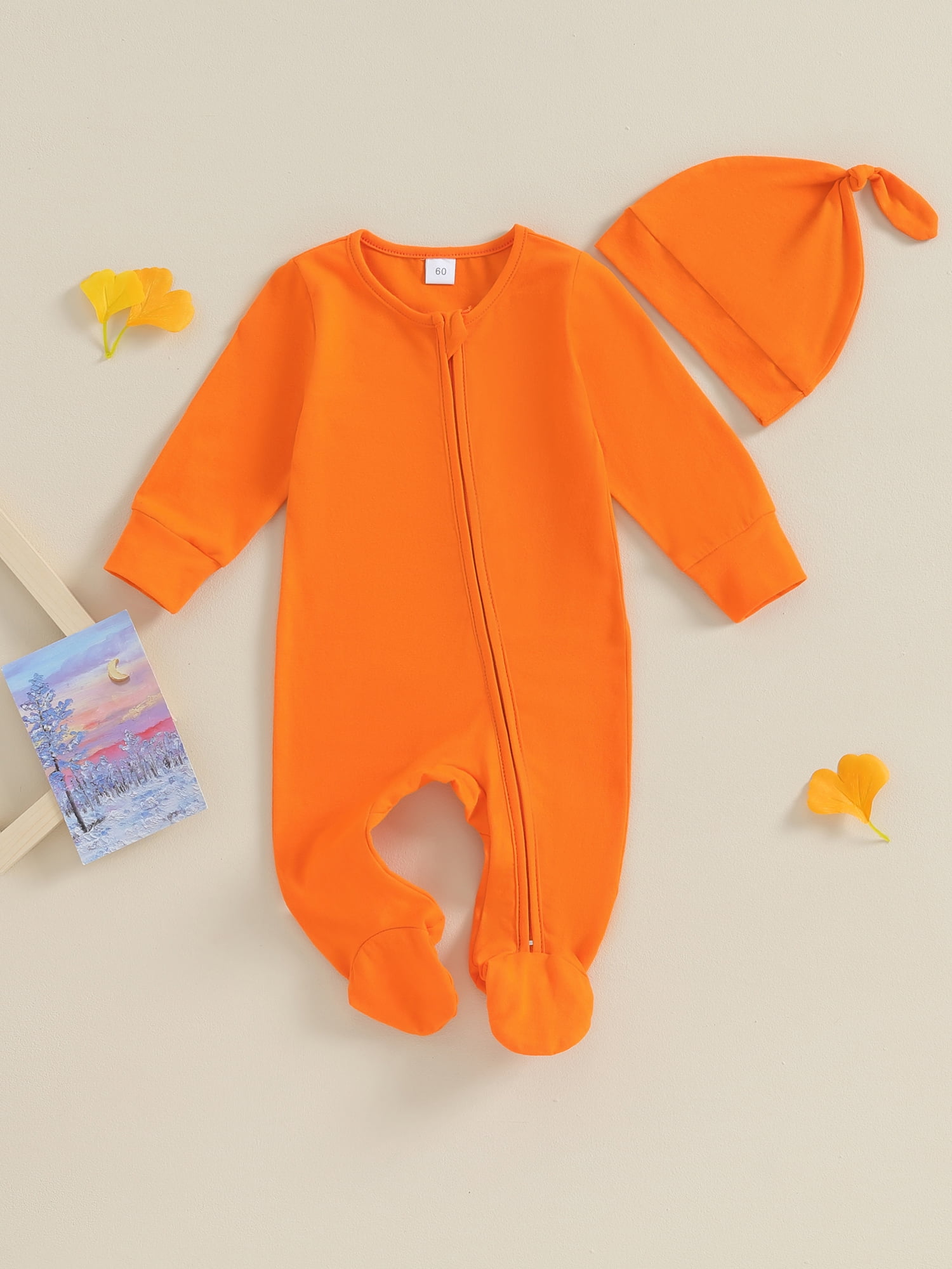 GXFC Preemie Boys Girls Fall Clothes 3M 6M Newborn Boys Long Sleeve Zipper One Piece Jumpsuits Bodysuit with Hat Outfits Autumn Clothing for Infant Boys