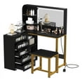 thumbnail image 2 of Uforic Makeup Vanity with Lighted Mirror, Modern Vanity Table Set with Stool, L Shaped Dressing Table with 5 Drawer for Bedroom, Black, 2 of 9