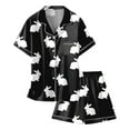 thumbnail image 4 of Girl Easter Pajamas Size 8 Easter Bunny Print Silk Button-Down Nightwear Sleepwear Easter Day Gift Sleepwear,160(12-13 Years),X3-Black, 4 of 4