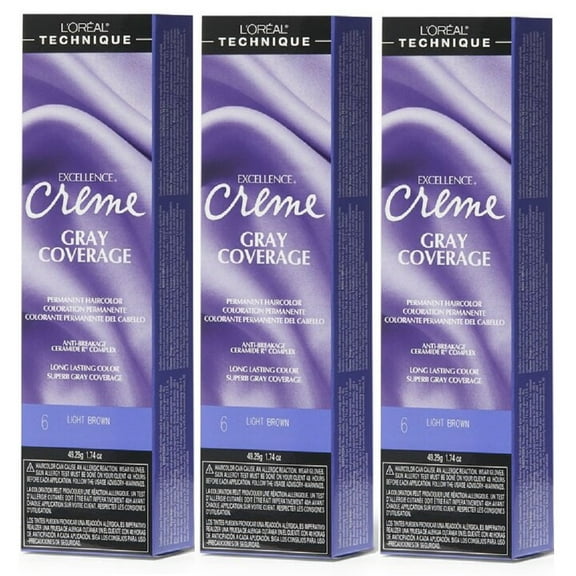 L'Oreal Excellence Creme 6 Light Brown Permanent Hair Color HC-06200 (3 Pack)