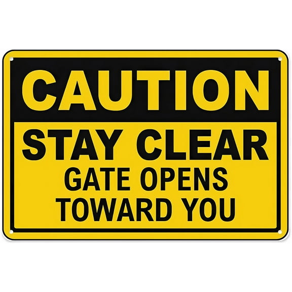 Caution Stay Clear Gate Opens Toward You Sign - 12×8 Inches, Aluminum Tin Warning Sign, Home Outdoor Garden Gate Safety Decor