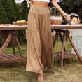 thumbnail image 2 of Outfmvch Wide Leg Linen Pants for Women With Side Pockets Beach Pants Linen for Women Baggy Capris for Women Flowy Lounge Women' S Culottes High Waisted Linen Pants Women Gaucho Pant Khaki S-2XL, 2 of 9