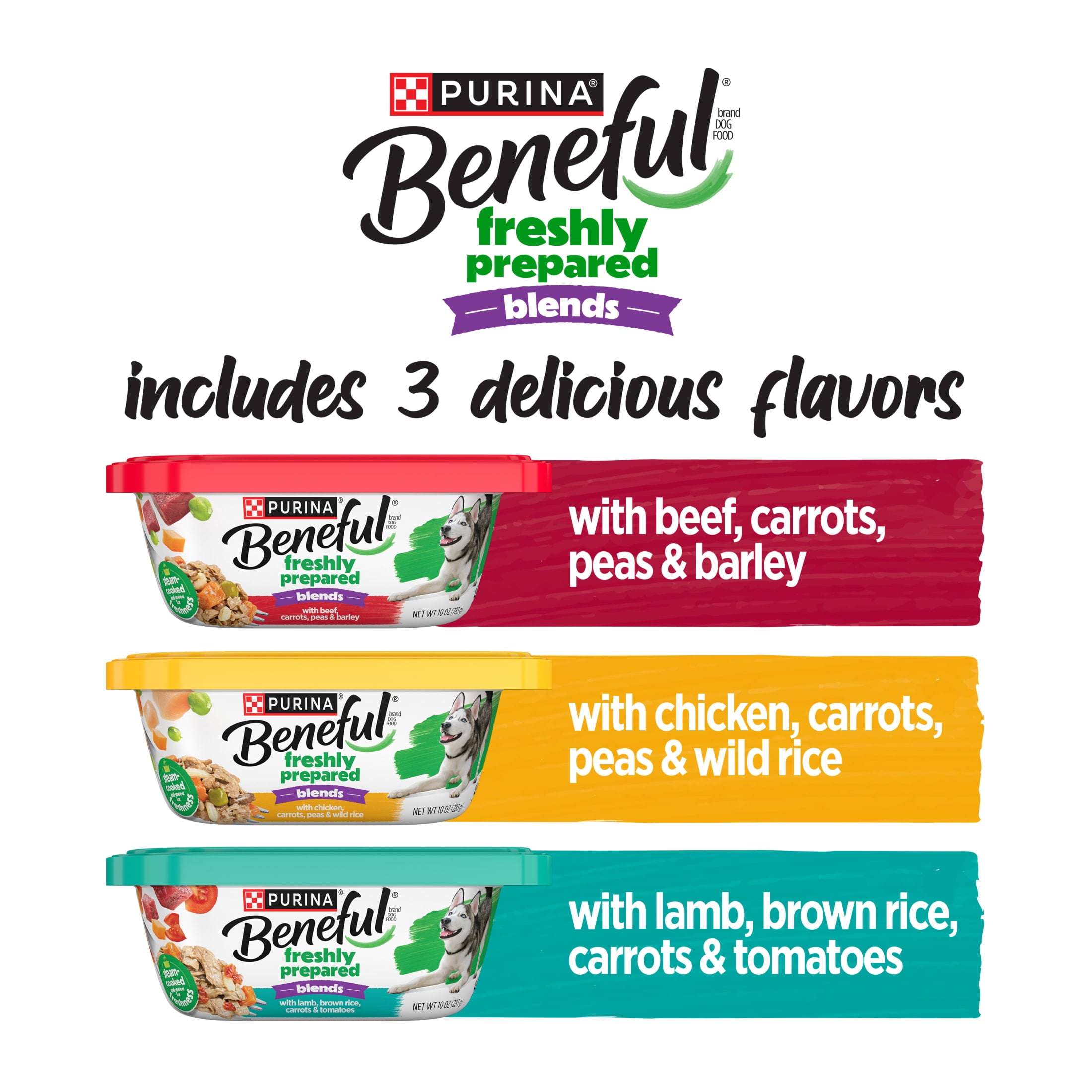(12 pack) Purina Beneful Freshly Prepared Blends Wet Dog Food Variety Pack With Beef, Chicken, or Lamb Dog Food, 10 oz, 12 Pack