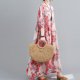 thumbnail image 3 of Vestido de lino de algodón para mujer Bolsillos con estampado floral Media pantorrilla O-cuello suel Meterk 2, 3 of 7