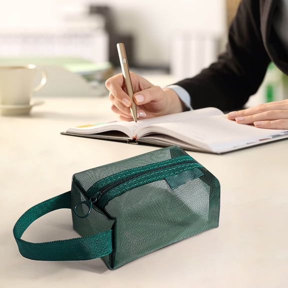 Ycandiee Portable Square Mesh Storage Bag, Zippered Cosmetic Bag, Small Square Mesh Coin Purse Travel Storage Carry Pouch