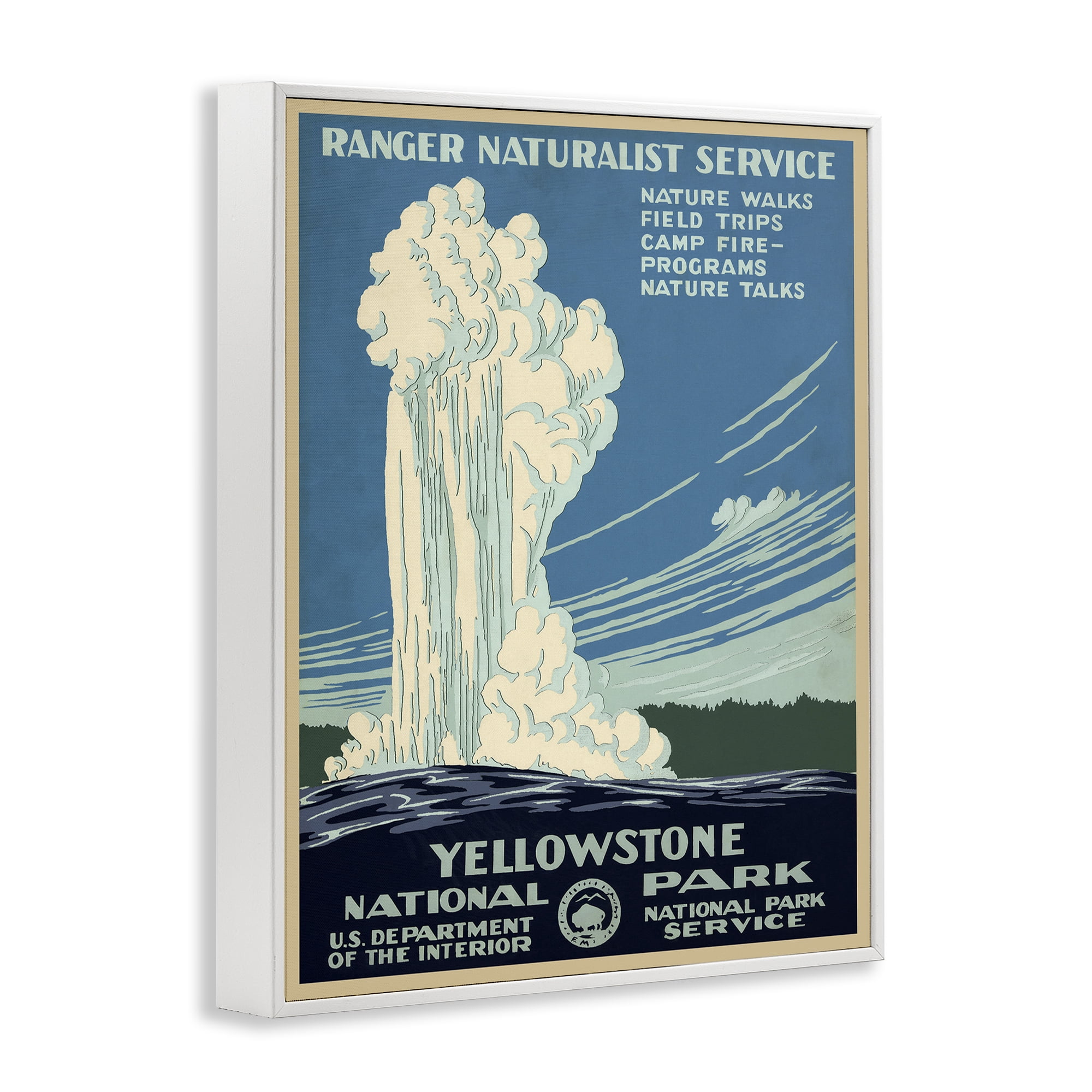 Stupell Industries Vintage Yellowstone Poster Landscape Painting White Framed Art Print Wall Art, 24 x 30