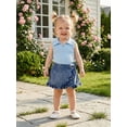 thumbnail image 4 of BemeyourBBs 2Pcs Toddler Baby Girl Summer Clothes Infant Baby Girl Denim Outfit Toddler Cowgirl Outfit Sleeveless Lapel Collar Ribbed Vest Tank Tops and Ruffled Jeans Skirt Denim Skirts Set, 4 of 9