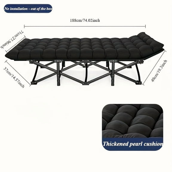 75" Foldable Camping Cot, Portable Folding Bed, Lightweight Sleeper, Camping Cot with Carrying Bag, Queen Size Mattress, for Outdoor Use Only