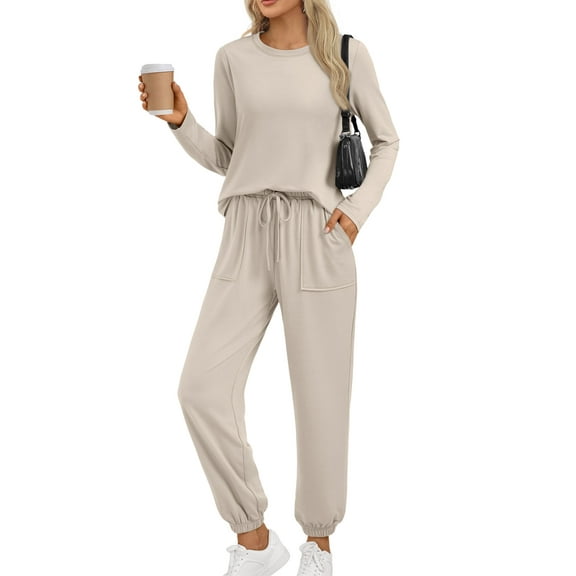 SUNBS Lounge Set for Women Sweatsuit 2 Piece Outfits Loose Jogger Sets Fall Outfits Solid Tracksuits with Pockets