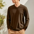 thumbnail image 6 of Men's V-Neck Solid Color Long Sleeve T-Shirt Casual Basic Tee Minimalist Style Loose Fit Comfortable Everyday Crew Top,Brown,L, 6 of 6