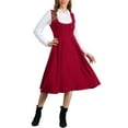 thumbnail image 2 of INSPIRE CHIC Vintage Pinafore Dress for Women's Lace Trim Button Overalls Midi Dress with Pockets XS Red, 2 of 6