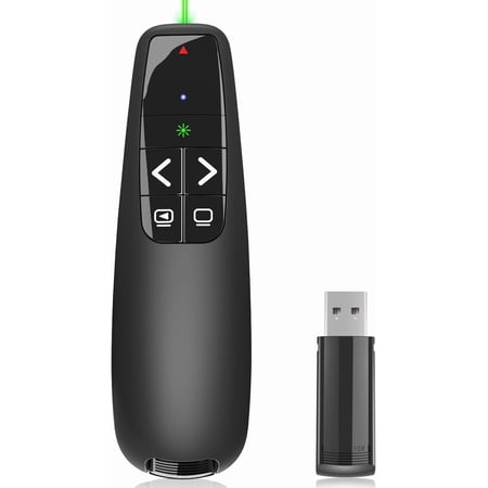 Presentation Clicker for PowerPoint, Wireless Presenter Remote Green Laser Pointer Computer Clickers, USB A Project Power Point PPT Clicker for Mac Laptop Office, Slideshow Google Slide Advancer