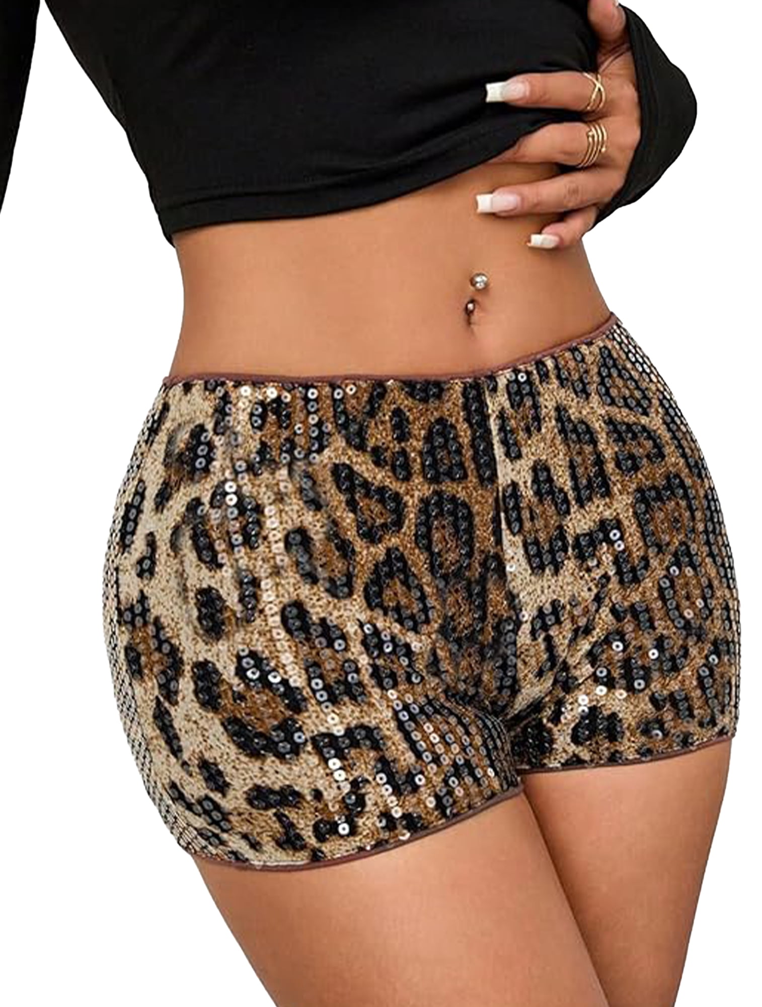 Floerns Women's Low-Waist Cheetah Print Denim Shorts – Y2K Style Skinny Mini Shorts For Concerts & Outfits