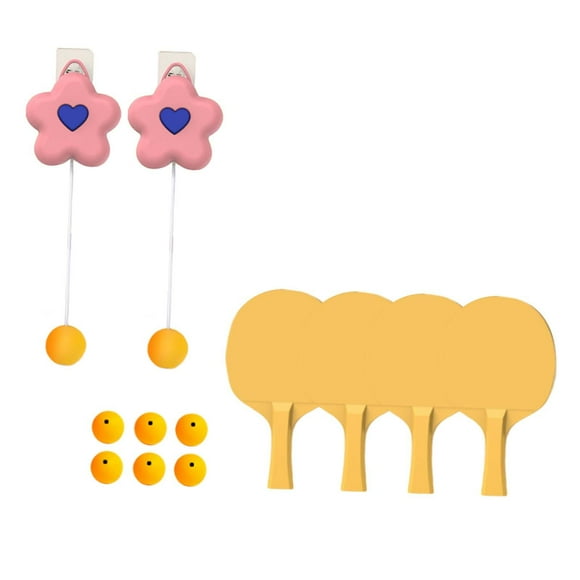 Entraîneur de Tennis de Table Suspendu Coordination Oeil-Main 1 Bouton Dispositif d'Entraînement Palettes et Balles Pas Besoin de Table Tennis de Table Domestique Rose 4 Palettes