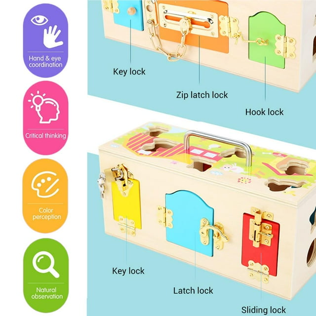 VONKY Colorful Lock Box Animal Matching Game Wooden Barn with Lock Kids Children Educational Preschool Training Toys