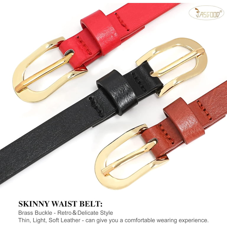 2374 3 Pack Women Skinny Leather Belt Thin Waist With Gold Buckle WERFORU 3 Pack Women Skinny Belt Thin Waist Belt for Women  main image 4