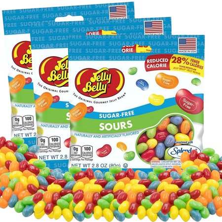 Sugar Free Sour Jelly Beans  Chewy Fruity Candy  Pack of 3  2.8 Ounces per Bag