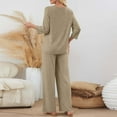 thumbnail image 6 of QATAINLAV Womens Lounge Set Cute 3/4 Sleeve Pajama Sets Casual Ribbed Knit Pullover Sweater and Wide Leg Pants 2 Piece Outfits Fall Sleepwear, Beige, M, Gifts for Mom, 6 of 9