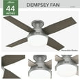 thumbnail image 2 of Hunter 44 inch Indoor Ceiling Fan with LED Light and Remote Control - Modern Ceiling Fan, Low Profile Mount, 4 Blades, For Bedroom, Living Room, or Kitchen, Quiet - Dempsey 51757, Matte Silver, 2 of 17