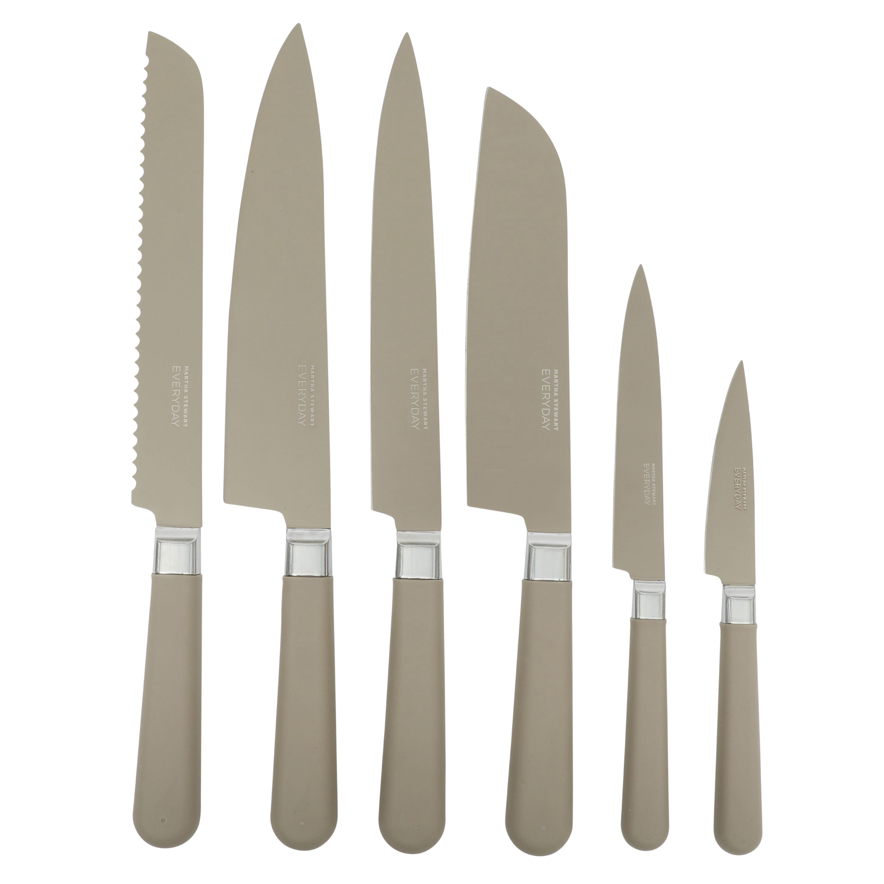 Martha Stewart Everyday Stainless Steel 6-Piece Kitchen Knife Set With Sheath, Taupe