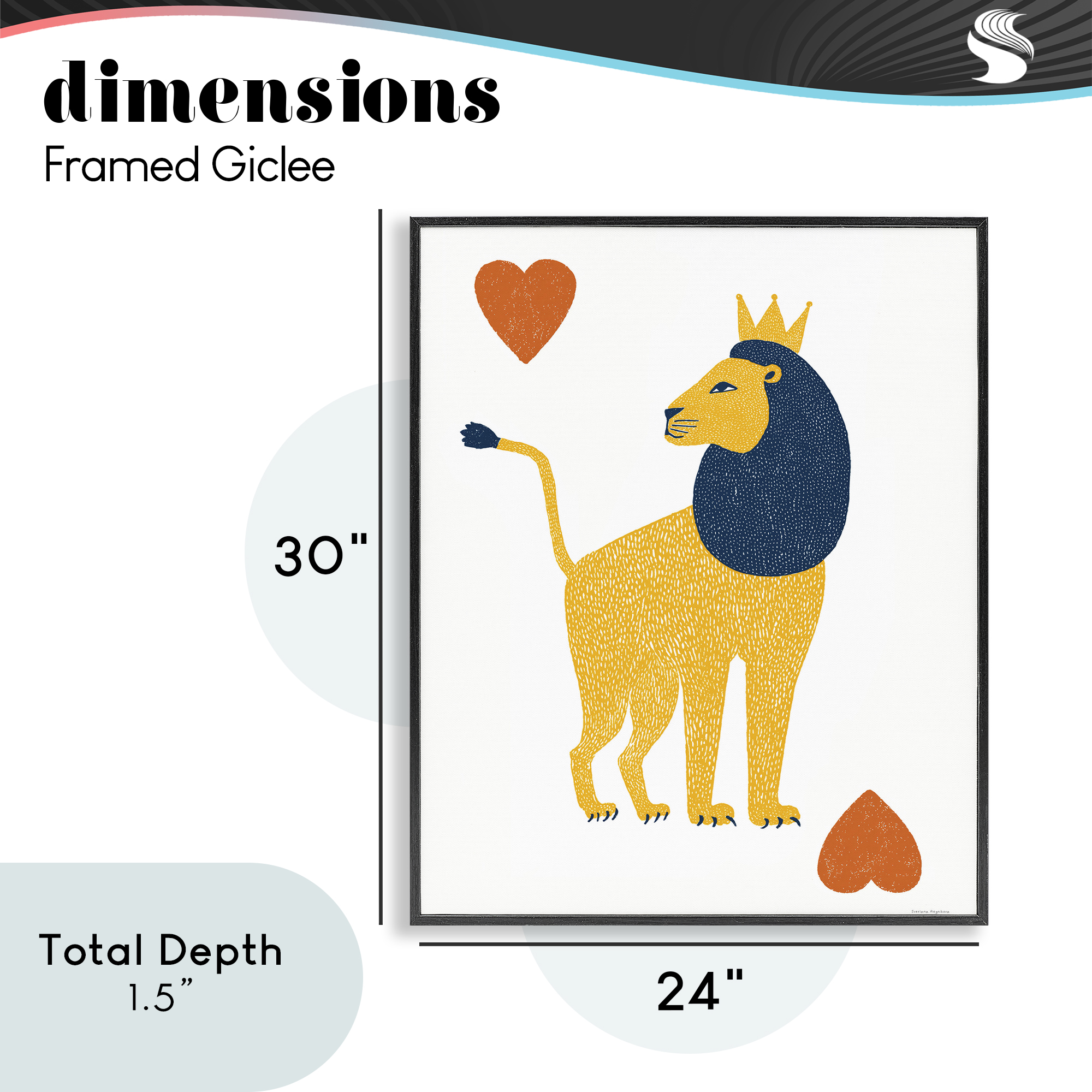 Lion & Hearts Card Black Framed Giclee Art, design by Svetlana Aleynikova
