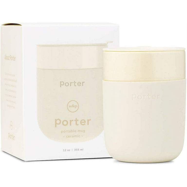 W&P Porter Ceramic Mug w/ Protective Silicone Sleeve, Cream 12 Ounces ,  On-the-Go , No Seal Tight , Reusable Cup for Coffee or Tea , Portable ,  Dishwasher Safe (WP-PMC-CM) Cream 12