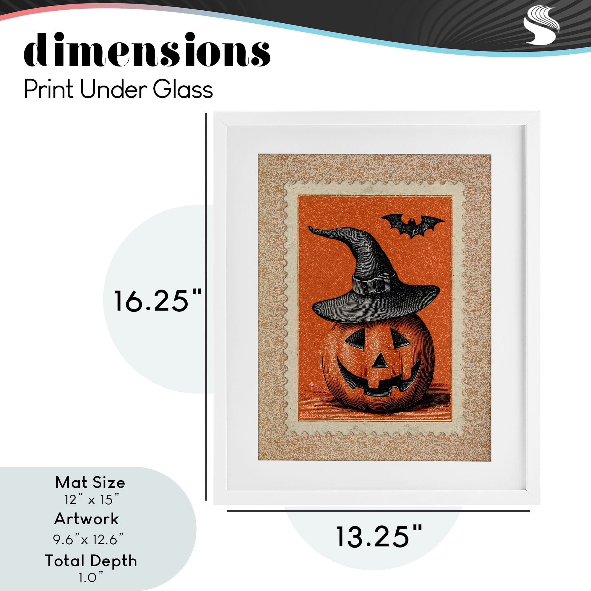 Vintage Jack-o-Lantern Stamp White Framed Print Under Glass, design by Arlington Prints
