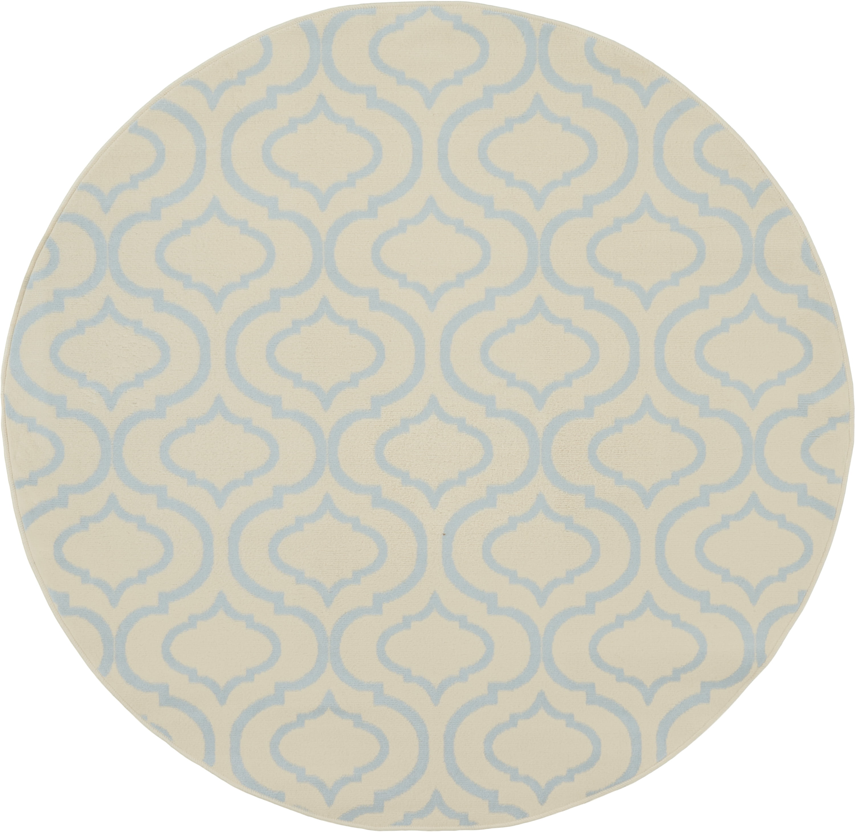 Nourison Bliss Transitional Moroccan Ivory/Blue 5'3" x Round Area Rug, (5' Round)