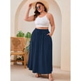 thumbnail image 2 of SHOWMALL Women's Plus Size High Waisted Maxi Skirts with Pockets, Navy Blue 2X Boho Flowy A-Line Long Skirt, Casual Summer Beach Skirt with Drawstring, 2 of 8