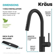 KRAUS Oletto Single Handle Pull Down Kitchen Faucet with QuickDock Top Mount Installation Assembly in Matte Black
