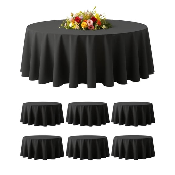 6 Pack 60inch Black Round Polyester Tablecloths | Fits 20"-48" Tables Fabric Washable Decorative Table Cover For Parties Weddings Holiday Events Restaurant
