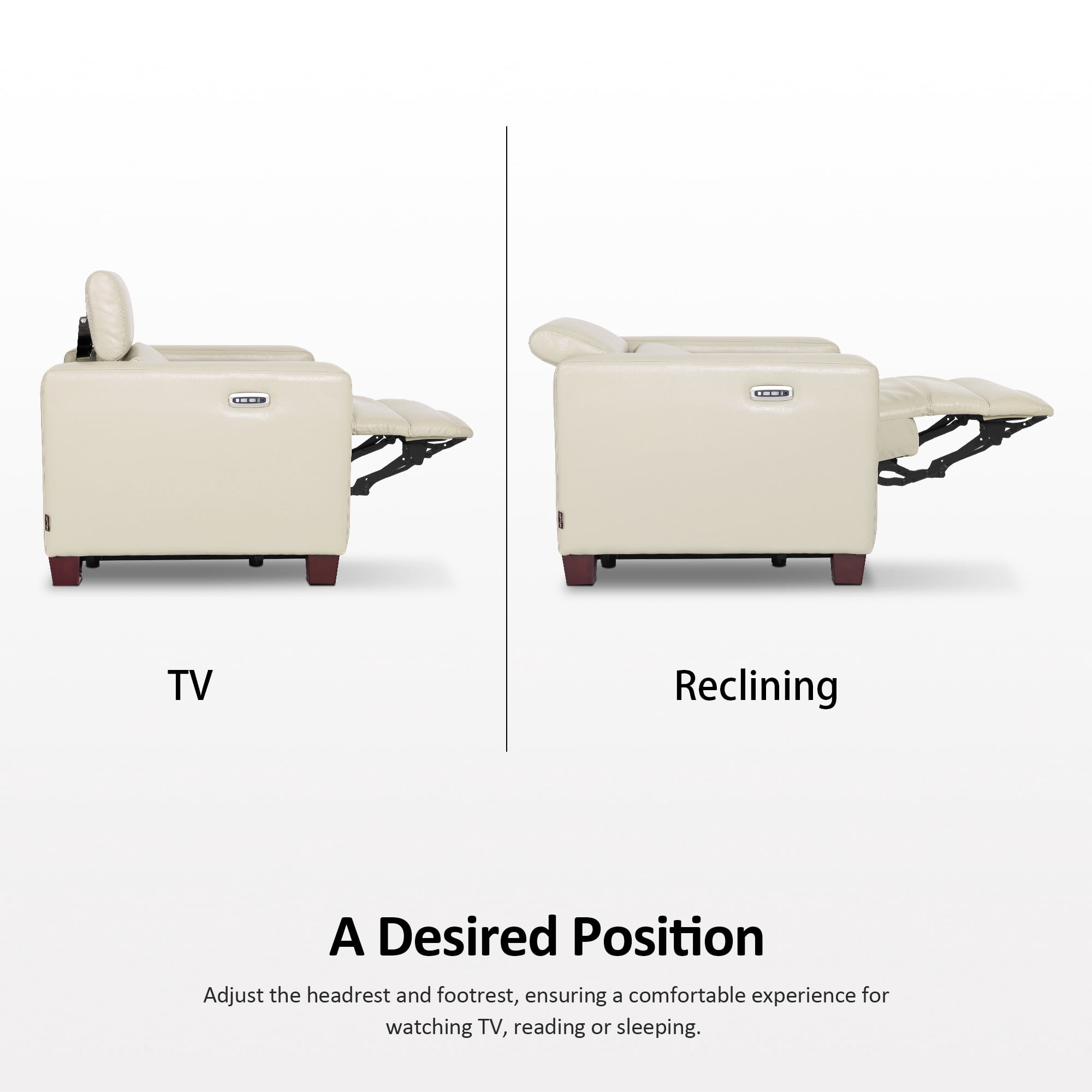 MCombo Wall-Hugger High Leg Power Recliner Chair with Adjustable Headrest and USB&Type C Dual Charge Ports for Living Room, Office, and Small Spaces (Faux Leather, HL128) (Cream White)