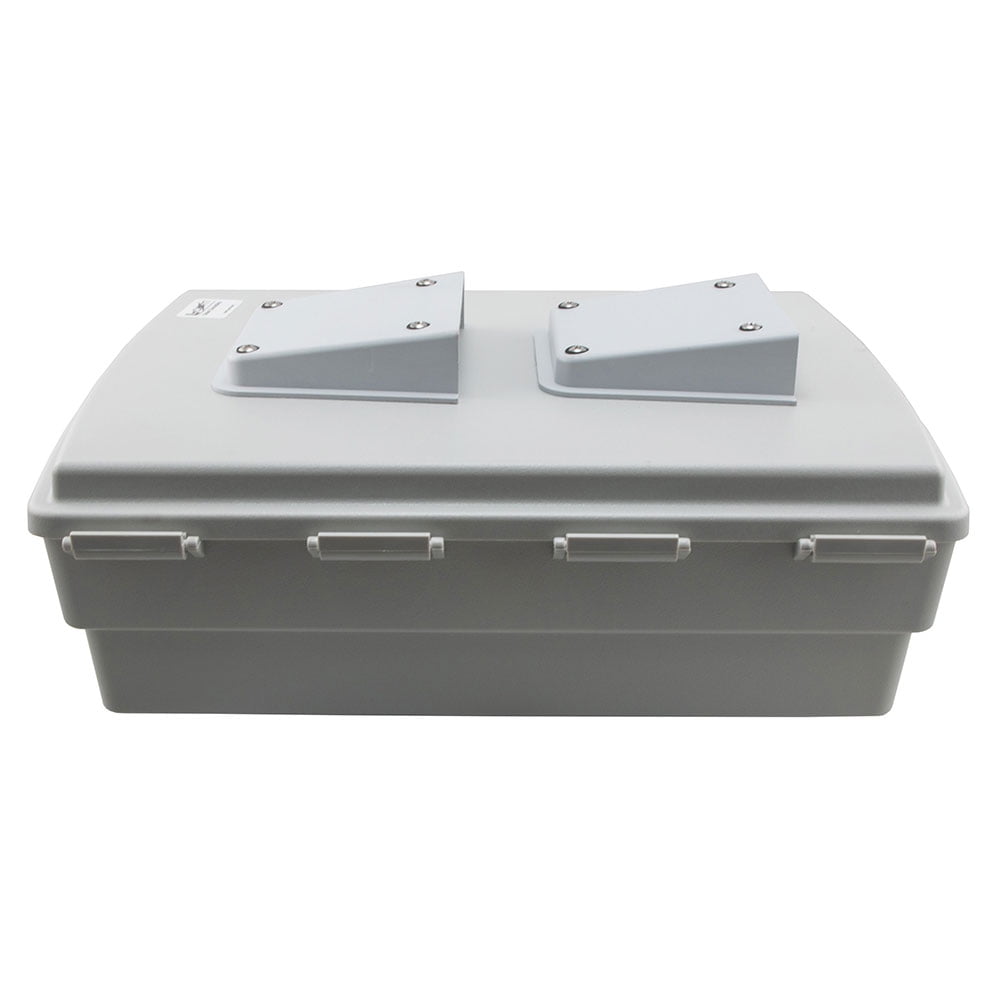 NavePoint 14x10x04 ABS Plastic Weatherproof Indoor/Outdoor IP24 NEMA 3R Enclosure, Hook & Loop Mounting, Fan & PoE outlets, Gray