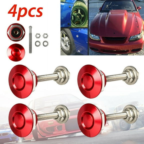 4X Quick Release Push Hood Latch Button Car Pin Lock Bumper Clip Latches Red