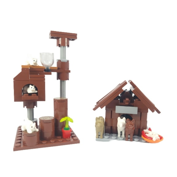 General Jim’s Toys & Bricks Pets Double Playset, Cat & Dog House Toy Building Sets – Diorama Model