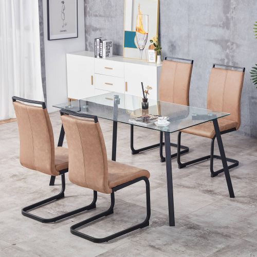 BSHTI Modern Dining Chairs,Leathaire Fabric High Back Upholstered Side Chair with C-shaped Tube Black Metal Legs for Dining Room Kitchen Vanity Patio Club Guest Office chair (Set of 4)