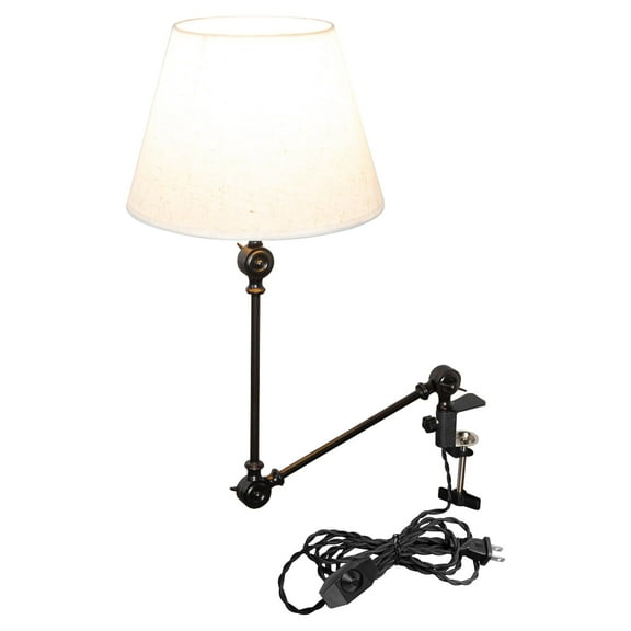 Kiven Dimmable Clip-on Desk Lamp, 1-Light Raffia Nightstand Lamp with Flexible Arm, 8.2FT Plug in Cord, Decorative Clamp Lamp for Office Home Bookshelf Bedside E26 Sokcet,White-TD0753