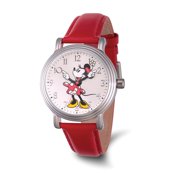 Articulating Classic Minnie Mouse Red Polka Dot Dress Women's Silver Vintage Alloy Watch, Red Leather Strap